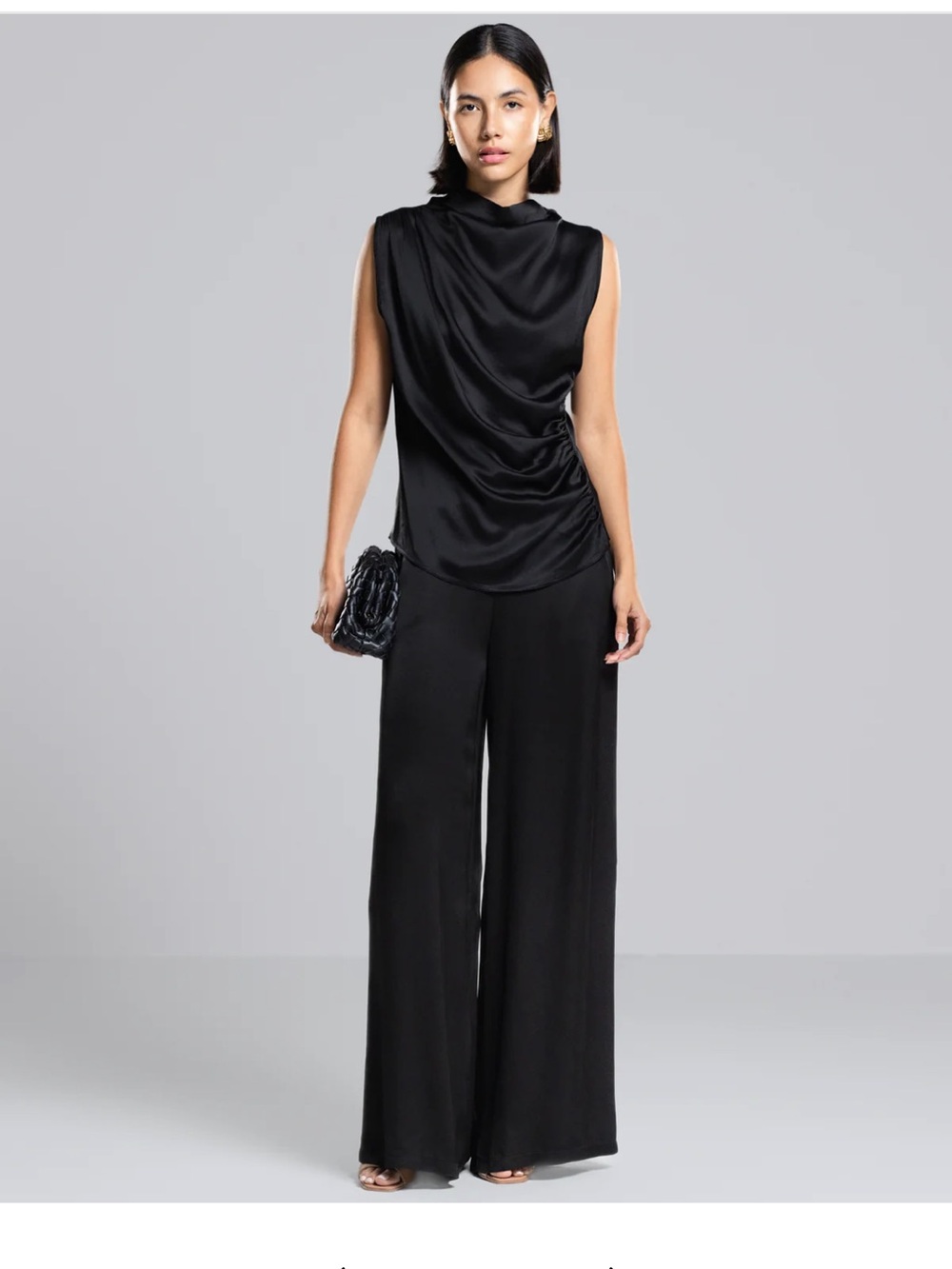 Elegant Black Wide-Leg Satin Pants